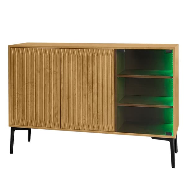 MDF skænk med LED - 2 låger og 3 åbne rum - Natural