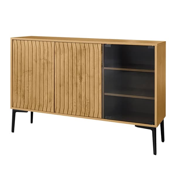 MDF skænk med LED - 2 låger og 3 åbne rum - Natural