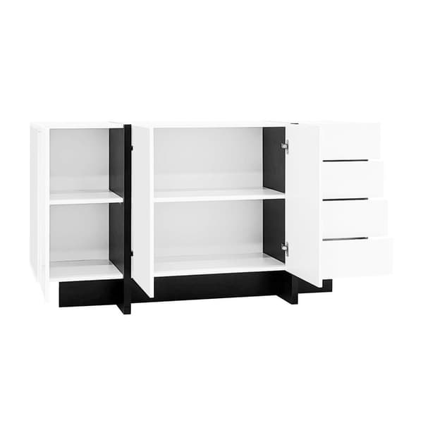 Sideboard 2 dörrar och 4 lådor - glansig look - vit och svart