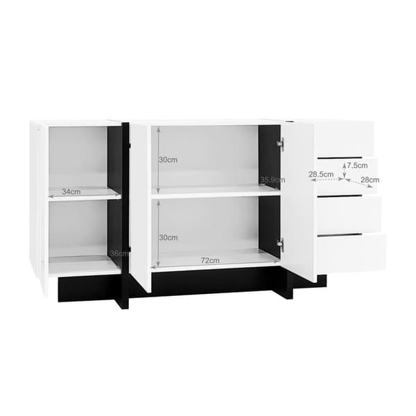 Sideboard 2 dörrar och 4 lådor - glansig look - vit och svart