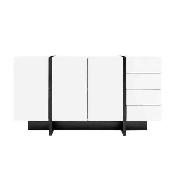Sideboard 2 dörrar och 4 lådor - glansig look - vit och svart