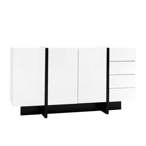 Sideboard 2 dörrar och 4 lådor - glansig look - vit och svart