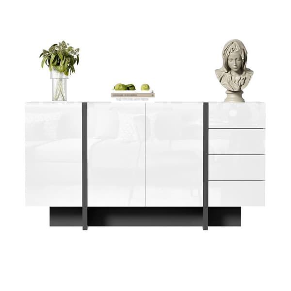 Sideboard 2 dörrar och 4 lådor - glansig look - vit och svart