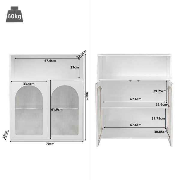 Sideboard med LED - 2 glasdörrar och öppna fack - Vit