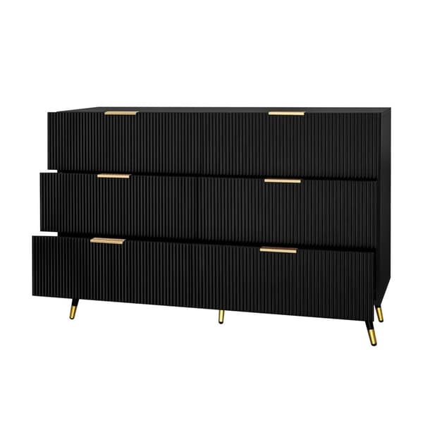 Skænk, moderne kommode - 6 skuffer - spånplade - sort