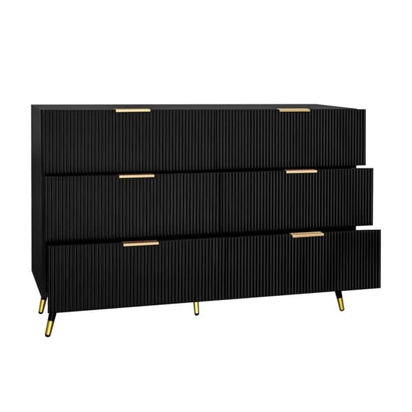 Skænk, moderne kommode - 6 skuffer - spånplade - sort