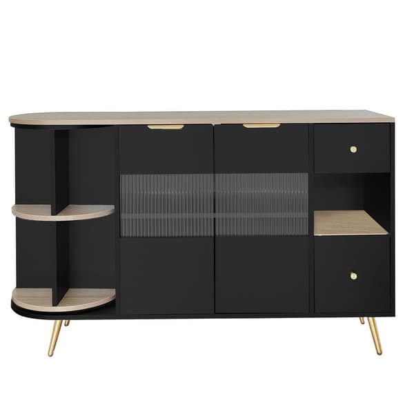 Skænk med LED og multifunktionel opbevaringsplads - lavet af MDF - moderne stil - sort