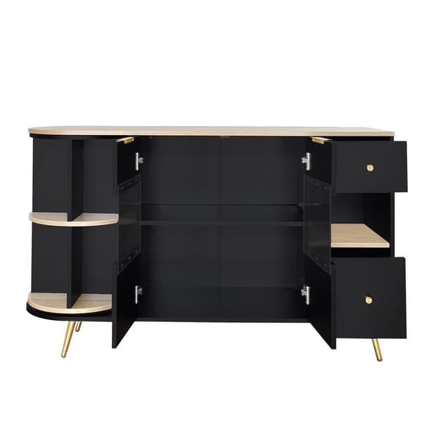 Skænk med LED og multifunktionel opbevaringsplads - lavet af MDF - moderne stil - sort
