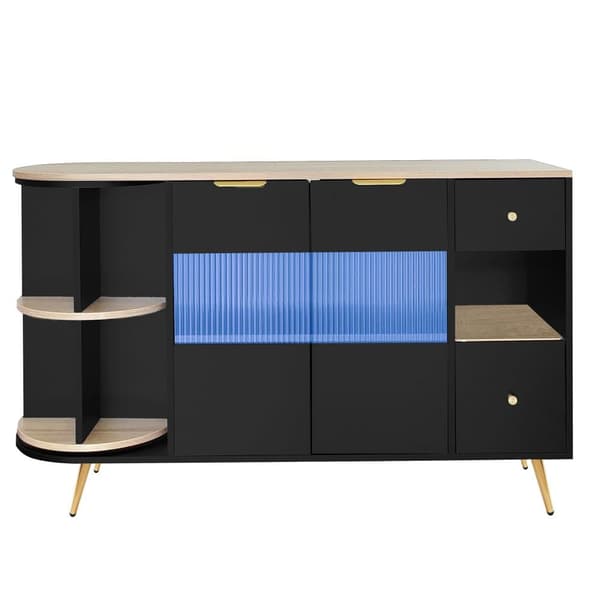 Skænk med LED og multifunktionel opbevaringsplads - lavet af MDF - moderne stil - sort