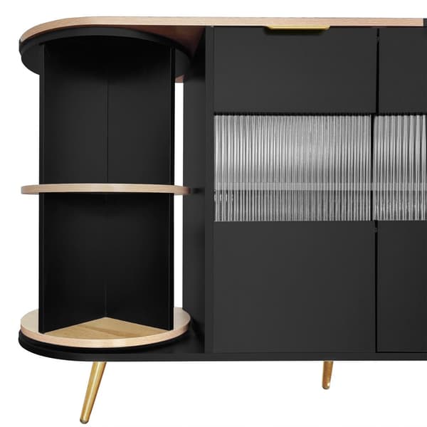 Skænk med LED og multifunktionel opbevaringsplads - lavet af MDF - moderne stil - sort