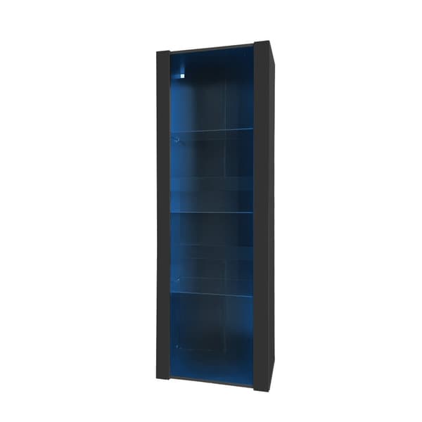 Vitriinikaappi L 166 cm LEDillä - 3 lasihyllyä - Musta