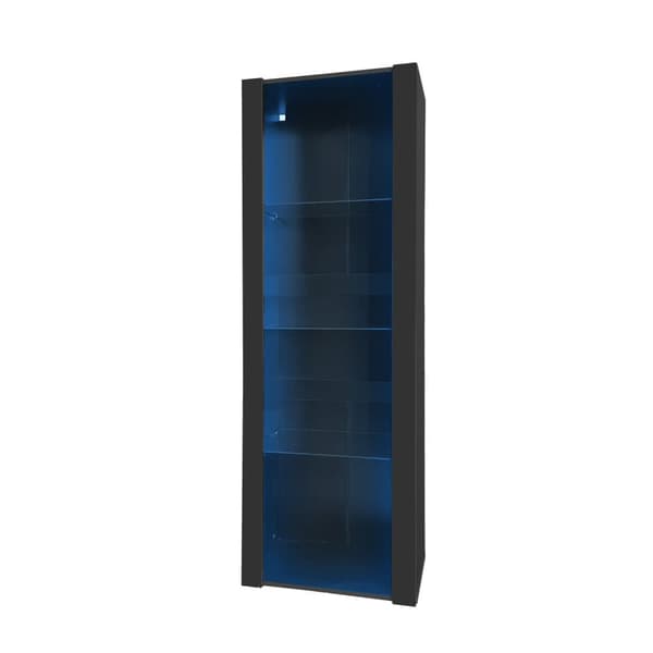 Vitriinikaappi L 166 cm LEDillä - 3 lasihyllyä - Musta