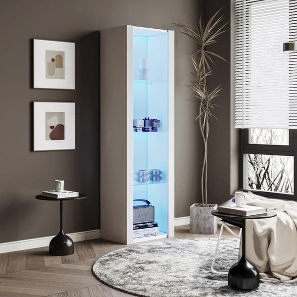 Vitrineskab L 166 cm med LED - 3 glashylder - Hvid