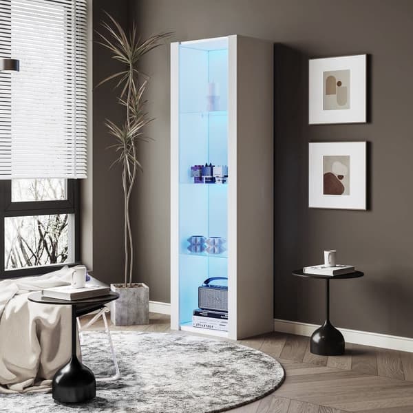 Vitrineskab L 166 cm med LED - 3 glashylder - Hvid