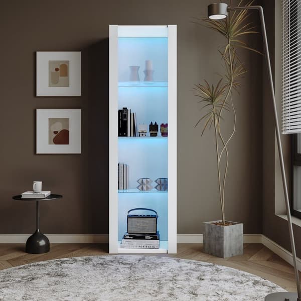 Vitrineskab L 166 cm med LED - 3 glashylder - Hvid