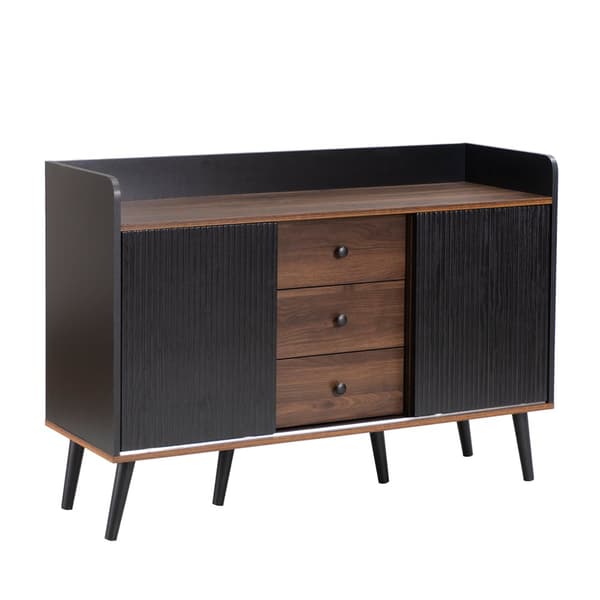 Låg skänk med 3 lådor och 2 dörrar - modern stil - svart och natur