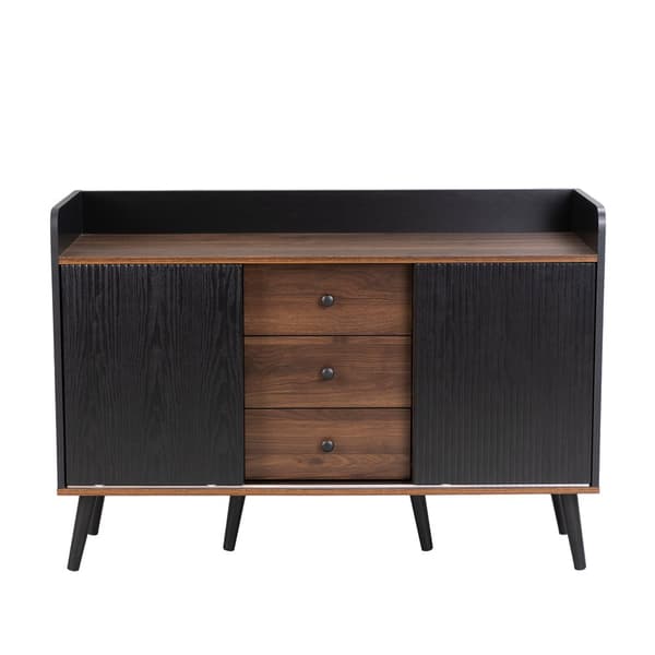 Låg skänk med 3 lådor och 2 dörrar - modern stil - svart och natur