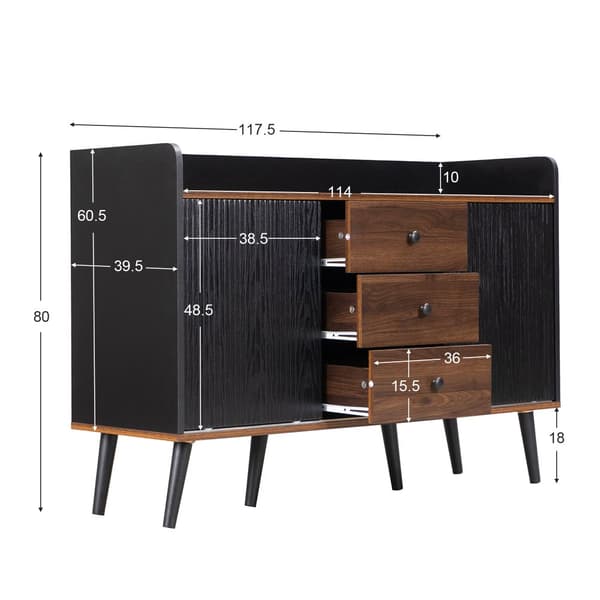 Låg skänk med 3 lådor och 2 dörrar - modern stil - svart och natur