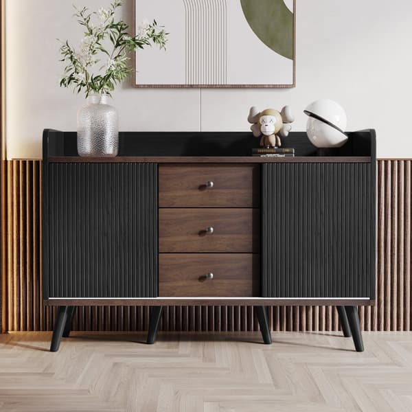 Låg skänk med 3 lådor och 2 dörrar - modern stil - svart och natur