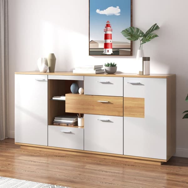 Matala senkki LED-johdolla - 2 ovea ja 4 laatikkoa - moderni tyyli - valkoinen ja luonnollinen