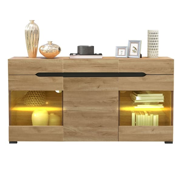Låg skänk med LED - 3 dörrar och 3 lådor - Naturell