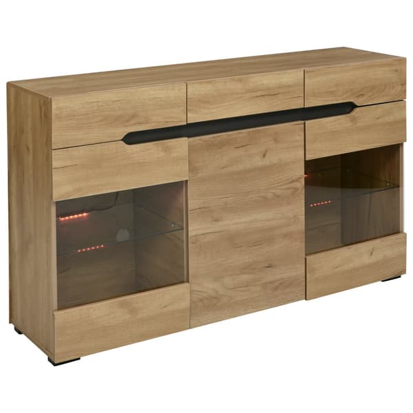 Låg skänk med LED - 3 dörrar och 3 lådor - Naturell