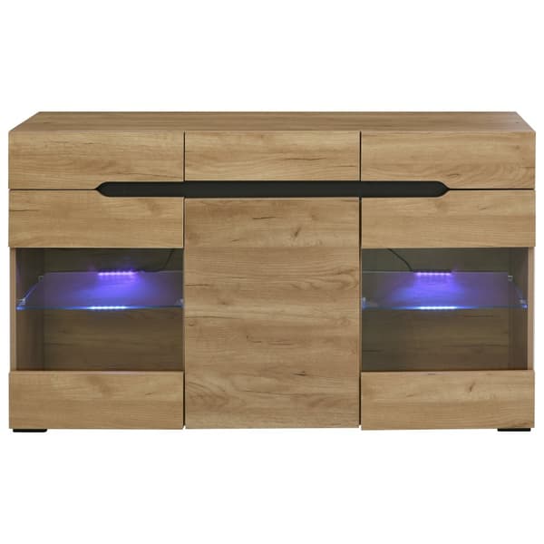 Låg skänk med LED - 3 dörrar och 3 lådor - Naturell