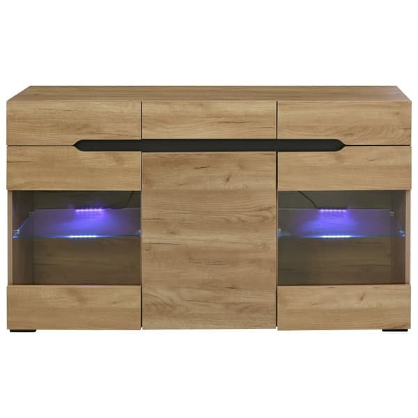 Låg skänk med LED - 3 dörrar och 3 lådor - Naturell