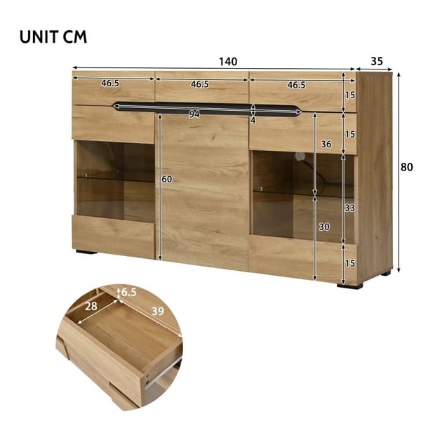 Låg skänk med LED - 3 dörrar och 3 lådor - Naturell