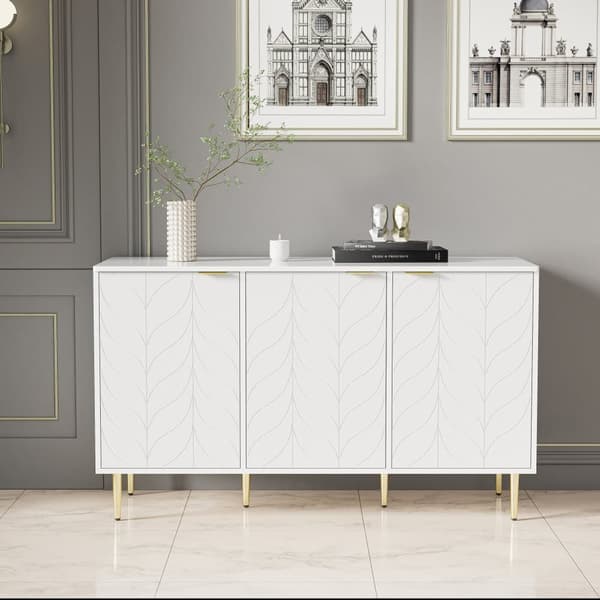 Skænk med 6 rum - forgyldte fødder og håndtag - moderne stil - hvid