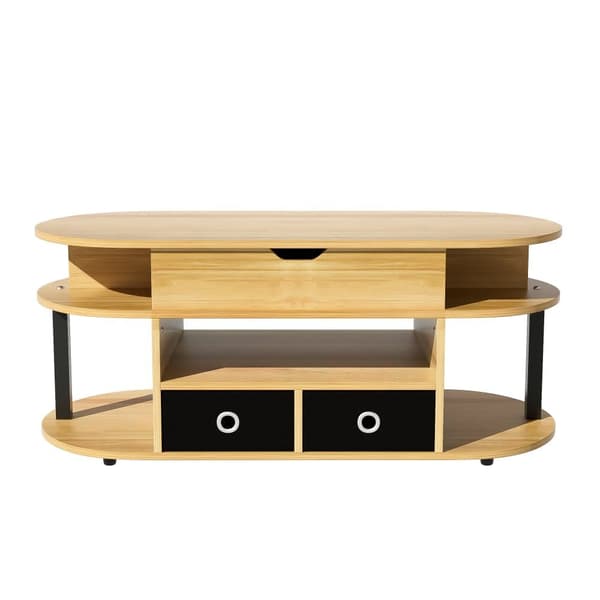 Moderne sofabord 105x50x60 cm - Højdejusteringsfunktion - 2 skuffer - Flere opbevaringsrum - Natur + Sort