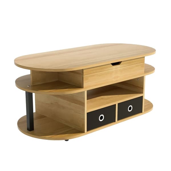 Moderne sofabord 105x50x60 cm - Højdejusteringsfunktion - 2 skuffer - Flere opbevaringsrum - Natur + Sort