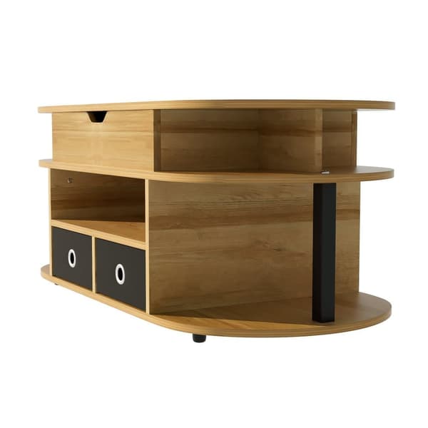 Moderne sofabord 105x50x60 cm - Højdejusteringsfunktion - 2 skuffer - Flere opbevaringsrum - Natur + Sort