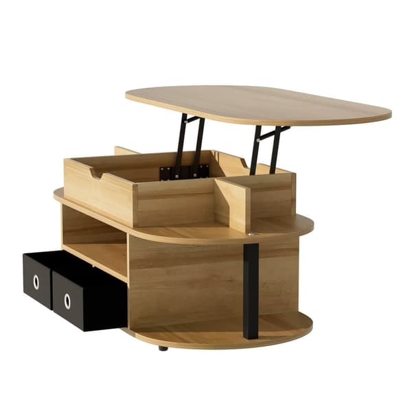 Moderne sofabord 105x50x60 cm - Højdejusteringsfunktion - 2 skuffer - Flere opbevaringsrum - Natur + Sort