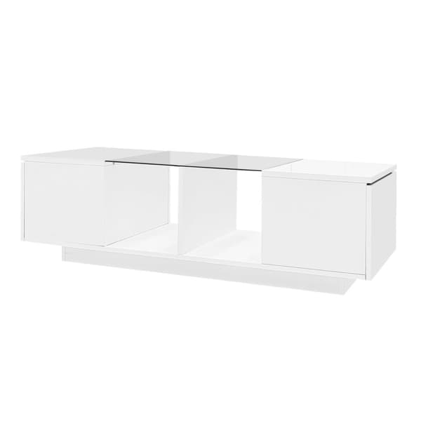 Soffbord med flerfärgade LED-lampor - 2 vikbara dörrar och glashylla - Vit
