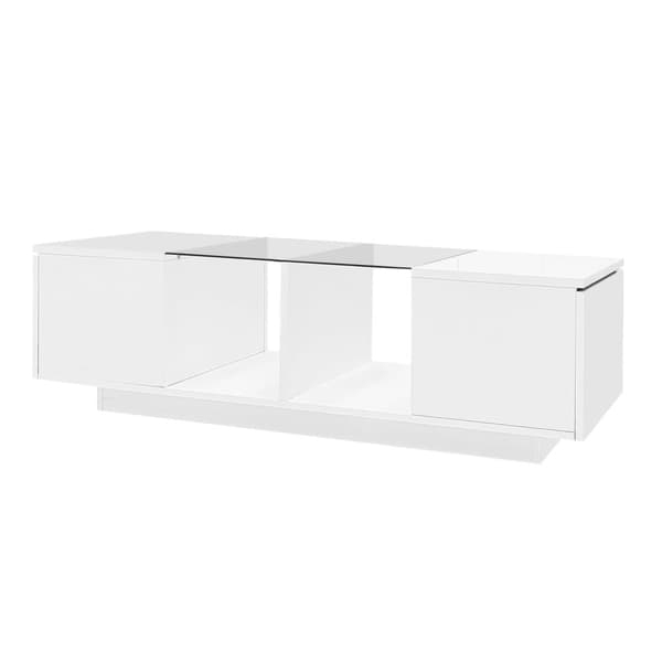 Soffbord med flerfärgade LED-lampor - 2 vikbara dörrar och glashylla - Vit