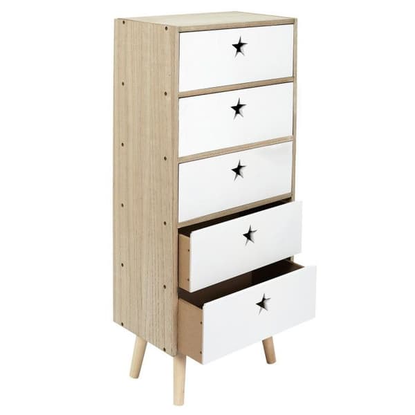 Chiffonnier Barn "like A Star" 91cm Vit &amp; Beige - Paris Prix