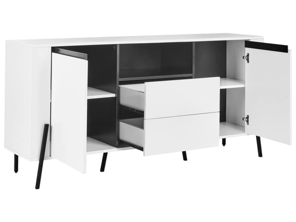 Skænk Hvid Sorte Ben 2 Skabe 3 Skuffer Metalben Industrielt Moderne Design