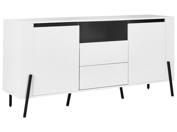 Skænk Hvid Sorte Ben 2 Skabe 3 Skuffer Metalben Industrielt Moderne Design
