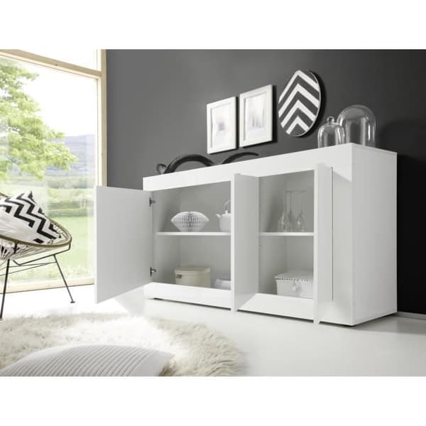 BASICO skänk - Blanklackad vit dekor - 3 Dörrar - L160 x D42 x H85,8 cm