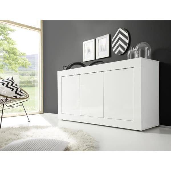 BASICO skänk - Blanklackad vit dekor - 3 Dörrar - L160 x D42 x H85,8 cm