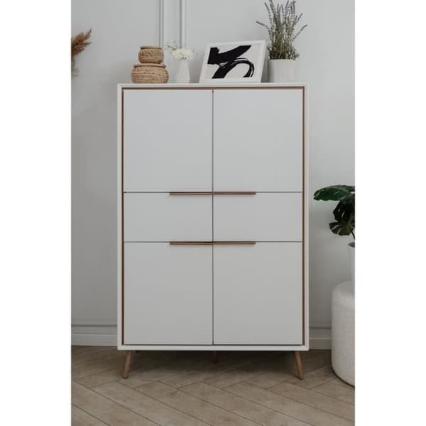 Hög skänk - ARONA 53B - Vit / Hantverksek - 4 dörrar, 2 lådor - 175 x 90 x 38 cm