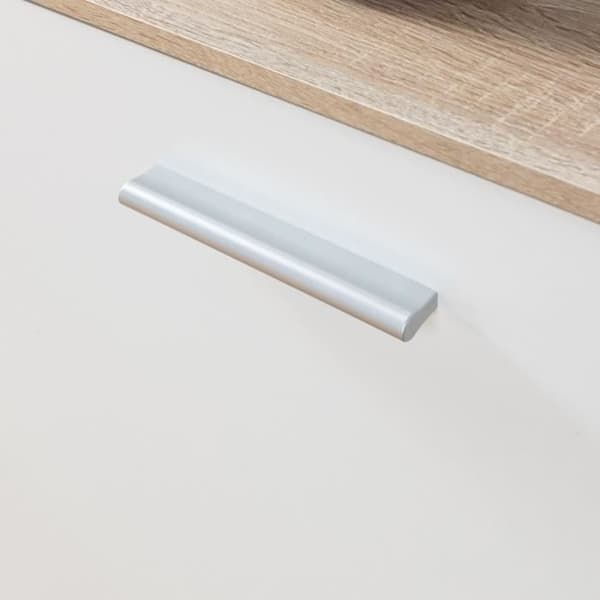 PILVI låg skänk - 2 dörrar och 4 lådor - Vit och Sonoma ek - L 122,6 x D 34,2 x H 81,1 cm