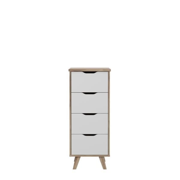 4-lådors byrå - I spånskiva - Ek och vit dekor - Modern - L 45 x D 42 x H 108 cm