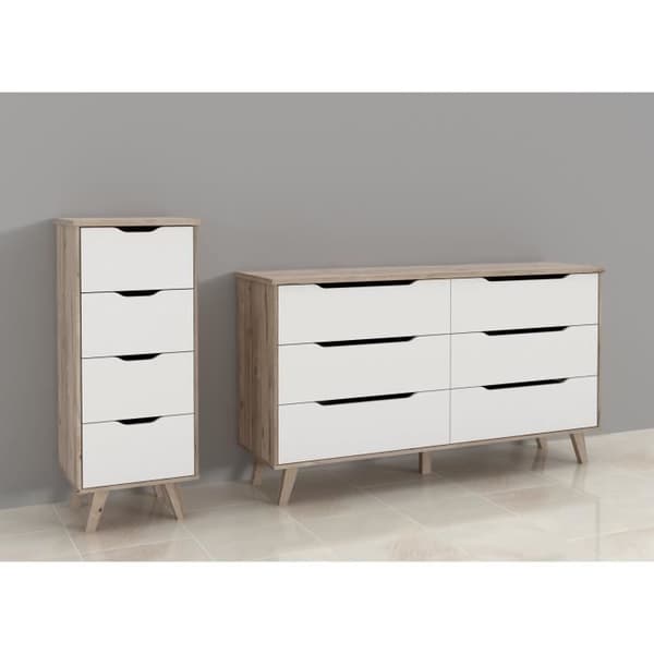 4-lådors byrå - I spånskiva - Ek och vit dekor - Modern - L 45 x D 42 x H 108 cm