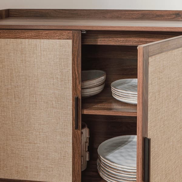 Buffet 2 portes décor noyer avec façades en tissu  L80 cm - JETSON