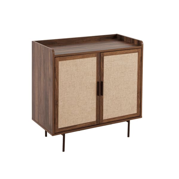 Buffet 2 portes décor noyer avec façades en tissu L80 cm - JETSON
