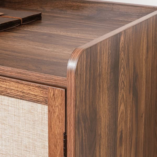 Buffet 2 portes décor noyer avec façades en tissu L80 cm - JETSON