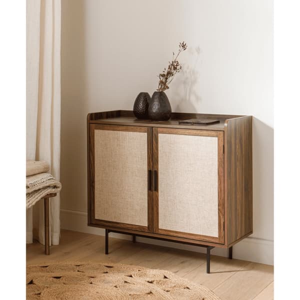 Buffet 2 portes décor noyer avec façades en tissu L80 cm - JETSON