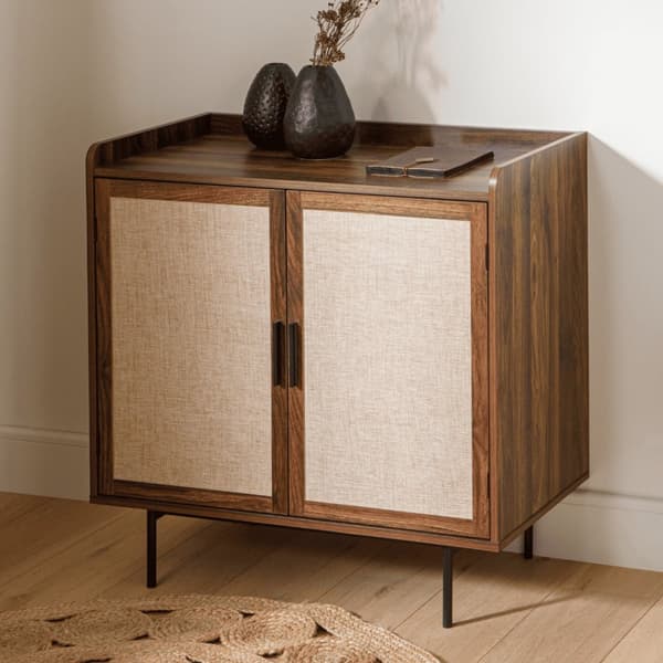 Buffet 2 portes décor noyer avec façades en tissu L80 cm - JETSON